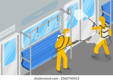 3D Isometric Flat Vector Conceptual Illustration of Disinfection Public Transport