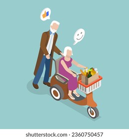 3D Isometric Flat Vector Conceptual Illustration of Transport For Senior People