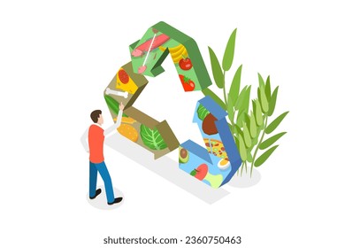 3D Isometric Flat Vector Conceptual Illustration of Food Waste Recycling