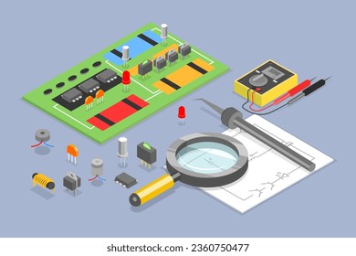 3D Isometric Flat Vector Conceptual Illustration of Repair Of Electronic Equipment