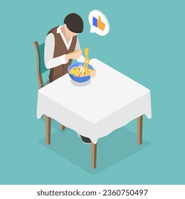 3D Isometric Flat Vector Conceptual Illustration of Soup With Noodles