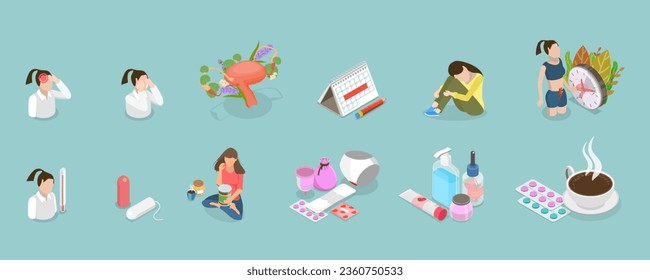 3D Isometric Flat Vector Conceptual Illustration of Menstruation