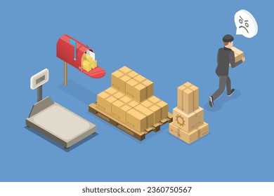 Isométrico Vector plano 3D Ilustración conceptual del robo en la oficina de correos