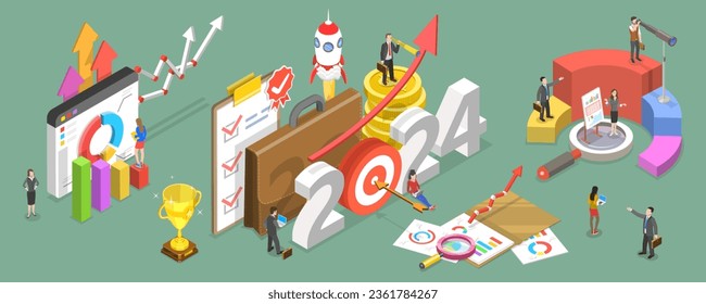 3D Isometric Flat Vector Conceptual Illustration of 2024 - Successful Year Of Financial Opportunities