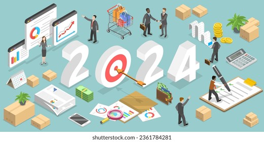 3D Isometric Flat Vector Conceptual Illustration of Procurement Planning In New Year 2024