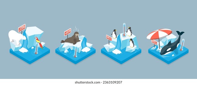 3D Isometric Flat Vector Conceptual Illustration of Global Warming