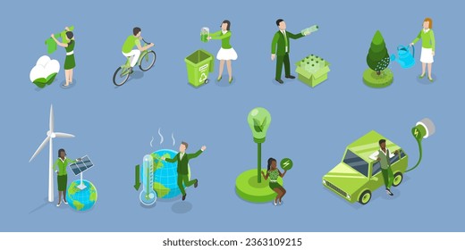 3D Isometric Flat Vector Conceptual Illustration of Climate Change