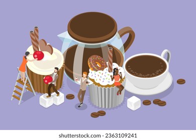 3D Isometric Flat Vector Conceptual Illustration of Coffee Break