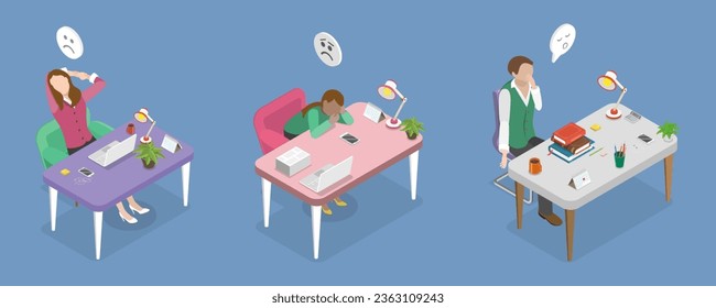 3D Isometric Flat Vector Conceptual Illustration of Boring Meeting