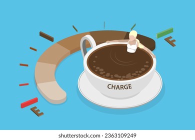 3D Isometric Flat Vector Conceptual Illustration of Coffee Refuel Gauge