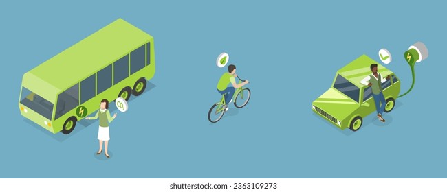 3D Isometric Flat Vector Conceptual Illustration of Sustainable Transport