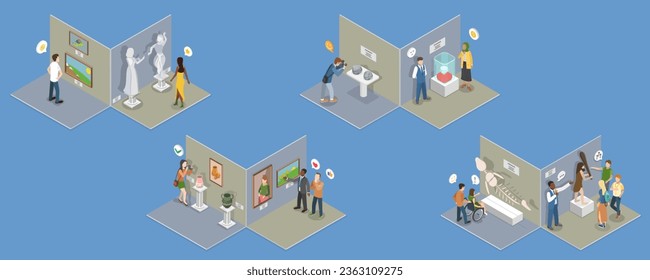 3D Isometric Flat Vector Conceptual Illustration of Arts And Paleontology Museum