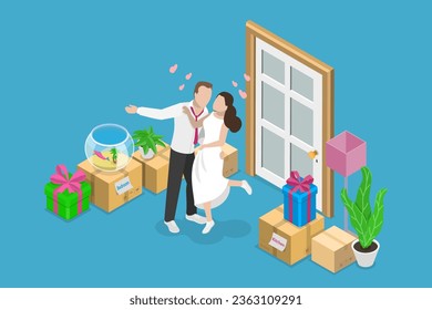 3D Isometric Flat Vector Conceptual Illustration of Newlyweds