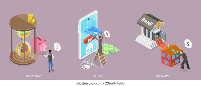 3D Isometric Flat Vector Conceptual Illustration of Real Estate Investment