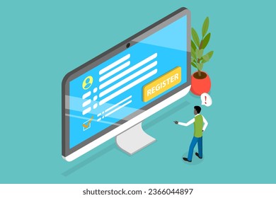 3D Isometric Flat Vector Conceptual Illustration of New User Account