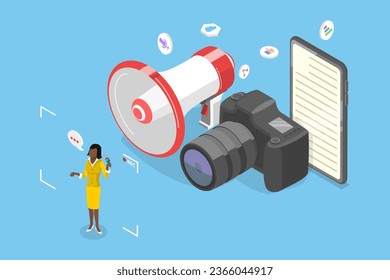 3D Isometric Flat Vector Conceptual Illustration of Journalism