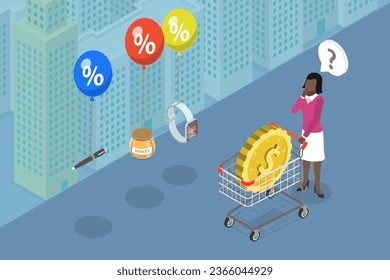 3D Isometric Flat Vector Conceptual Illustration of Rising Inflation