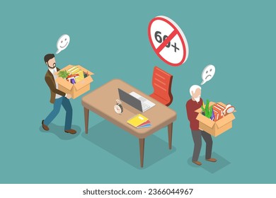 3D Isometric Flat Vector Conceptual Illustration of Age Discrimination