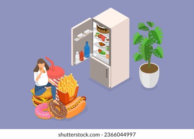3D Isometrisches flaches Vektordesign - Conceptual Illustration of Eating Disease