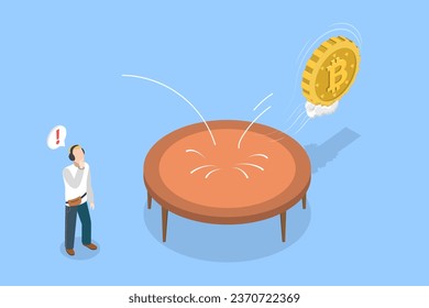 3D Isometric Flat Vector Conceptual Illustration of Bitcoin Price Rebound