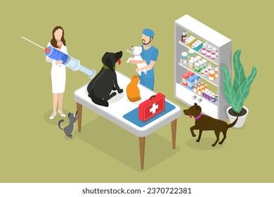 3D Isometric Flat Vector Conceptual Illustration of Pet Vaccination