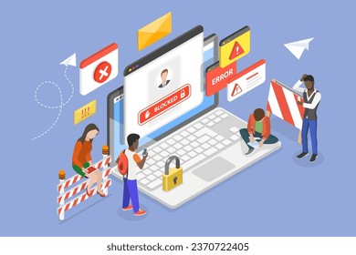 3D Isometric Flat Vector Conceptual Illustration of Blocked User Account