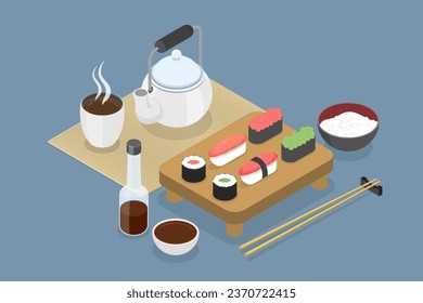 3D Isometric Flat Vector Conceptual Illustration of Japan Restaurant