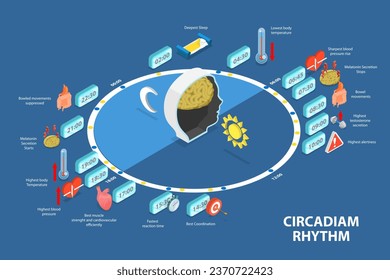 3D Isometrisches flaches Vektordesign Konzeptgrafik des Circadiam-Rhythmus