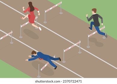 3D Isometric Flat Vector Conceptual Illustration of Obstacles Overcoming