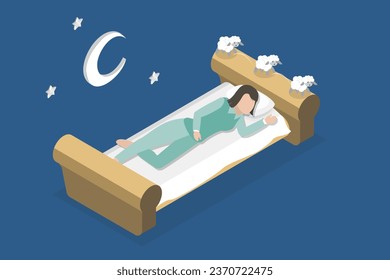 3D Isometric Flat Vector Conceptual Illustration of Insomnia