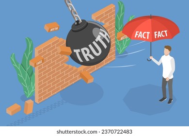 3D Isometric Flat Vector Conceptual Illustration of Fact Vs Truth