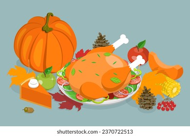 3D Isometric Flat Vector Conceptual Illustration of Happy Thanksgiving