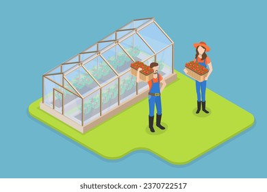 3D Isometric Flat Vector Conceptual Illustration of Greenhouse