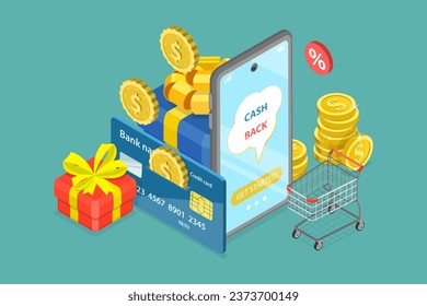 3D Isometric Flat Vector Conceptual Illustration of Cashback