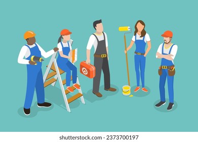 3D Isometric Flat Vector Conceptual Illustration of Team Of Workers