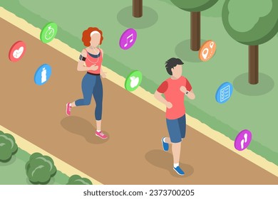 3D Isometric Flat Vector Conceptual Illustration of Morning Jogging