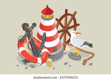 3D Isometric Flat Vector Conceptual Illustration of Marine Life