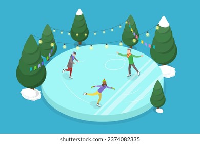 3D Isometric Flat Vector Conceptual Illustration of Ice Rink