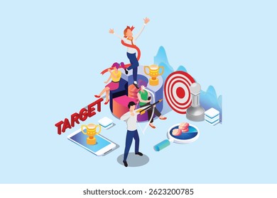 3D Isometric Flat Vector Conceptual Illustration of Target Marketing, Audience Analyzing and Segmentation