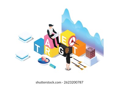 3D Isometric Flat Vector Conceptual Illustration of Target Marketing, Audience Analyzing and Segmentation