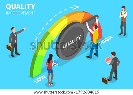 3D Isometric Flat Vector Conceptual Illustration of Quality Management and Improvement, QI. Foto stock © 
