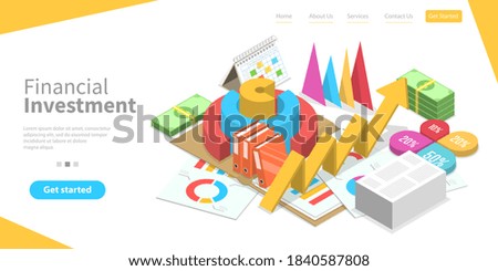 3D Isometric Flat Vector Conceptual Illustration of Financial Investment Solutions, Asset Management and Administration.