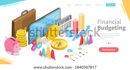 3D Isometric Flat Vector Conceptual Illustration of Financial Budgeting, Evaluation of Incomes and Expenses, Business Planning.