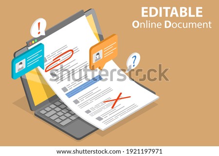 3D Isometric Flat Vector Conceptual Illustration of Editable Online Document, Text Editing Together.