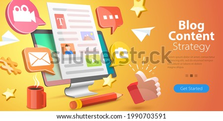 3D Isometric Flat Vector Conceptual Illustration of Blog Content Creating, Effective Content Marketing Strategy for Business Blogging