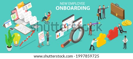 3D Isometric Flat Vector Conceptual Illustration of New Employee Onboarding, Organizational Socialization and Acquiring the Necessary Knowledge, Skills, Behaviors