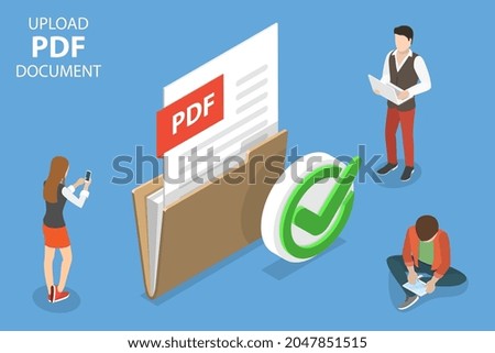 3D Isometric Flat Vector Conceptual Illustration of PDF Document, Online File Sharing
