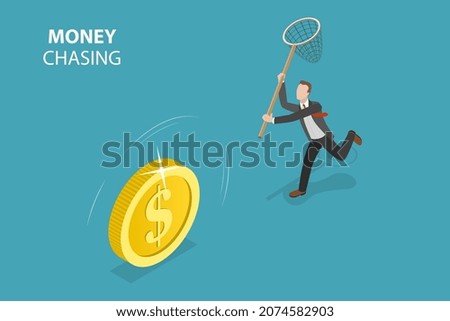 3D Isometric Flat Vector Conceptual Illustration of Money Chasing, Business Opportunities and Financial Success