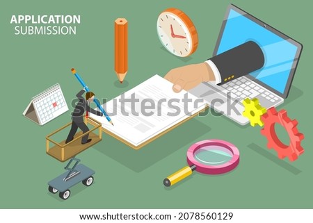 3D Isometric Flat Vector Conceptual Illustration of Application Submission, Job Resume Document