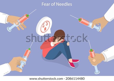 3D Isometric Flat Vector Conceptual Illustration of Fear Of Needles, Patient is Afraid of Injection and Syringe